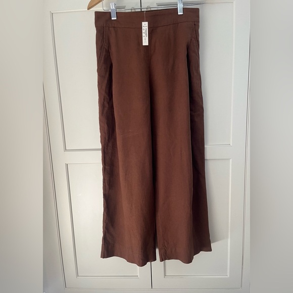 Madewell Petite Pull-On Straight Crop Pants in Linen Blend Size 2P brown NWT - Picture 2 of 9